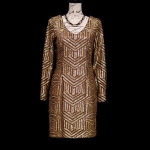 253-AGUA GOLD SEQUIN LONG SLEEVES DRESS